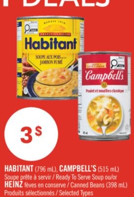 HABITANT (796 mL), CAMPBELL'S (515 mL) Soupe pr…