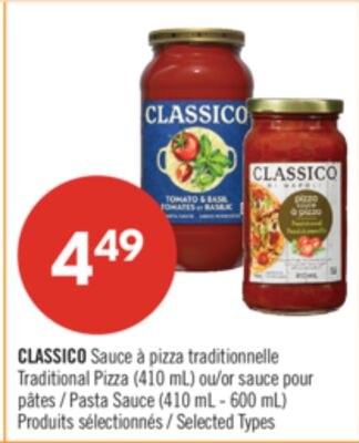 CLASSICO Sauce à pizza traditionnelle (410 mL) …