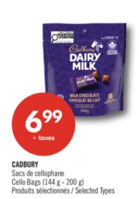 CADBURY Sacs de cellophane