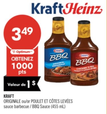 KRAFT ORIGINALE ou POULET ET CÔTES LEVÉES sauce…