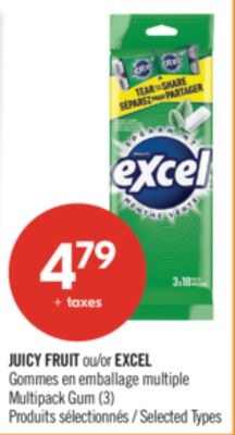 JUICY FRUIT ou EXCEL Gommes en emballage multip…