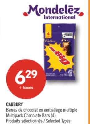 CADBURY Barres de chocolat en emballage multipl…