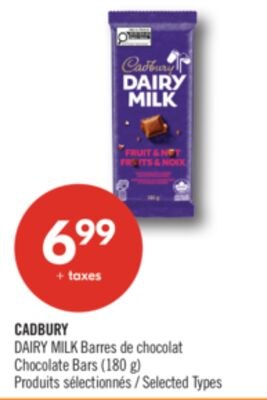 CADBURY DAIRY MILK Barres de chocolat