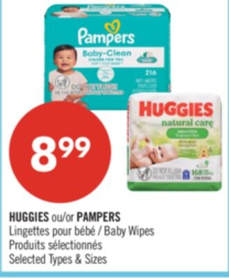 HUGGIES ou PAMPERS Lingettes pour bébé