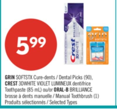 GRIN SOFTSTX Cure-dents (90) ou CREST 3DWHITE V…