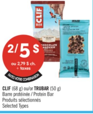 CLIF (68 g) ou TRUBAR (50 g) Barre protéinée