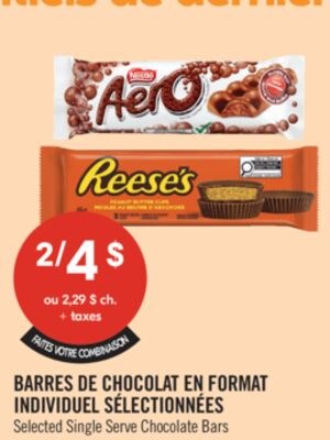 BARRES DE CHOCOLAT EN FORMAT INDIVIDUEL SÉLECTI…