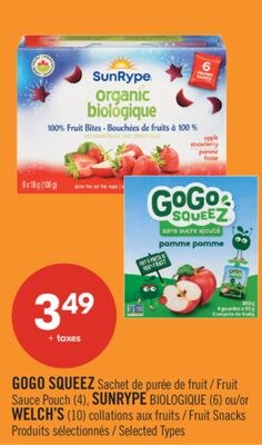 GOGO SQUEEZ Sachet de purée de fruit (4) SUNRYP…