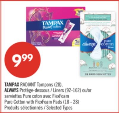 TAMPAX RADIANT Tampons (28), ALWAYS Protège-des…