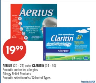 AERIUS (20 - 24) ou CLARITIN (24 - 30) Produits…