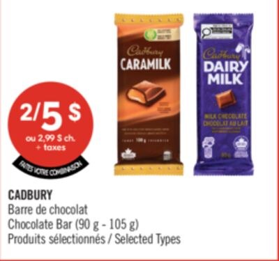 CADBURY Barre de chocolat (90 g - 105 g)