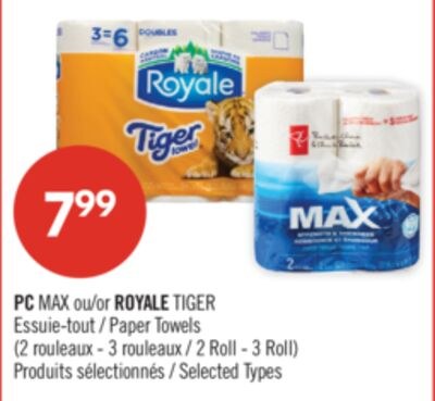 PC MAX ou ROYALE TIGER Essuie-tout (2 rouleaux …