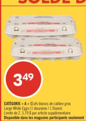 CATÉGORIE « A » Œufs blancs de calibre gros (1 …