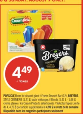 POPSICLE, BREYERS STYLE CREMERIE