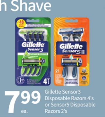 Gillette Sensor3 Disposable Razors 4's or Senso…