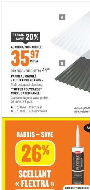 Panneau de toiture ondulé Rabais - Save 20%