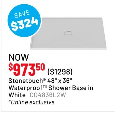 Stonetouch® 48" x 36" Waterproof™ Shower Base i…