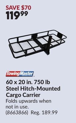 60 x 20 in. 750 lb Steel Hitch-Mounted Cargo Ca…