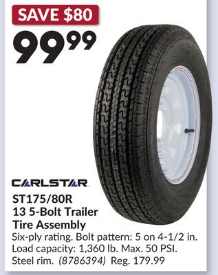 ST175/80R 13 5-Bolt Trailer Tire Assembly