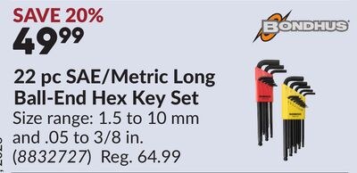 22 pc SAE/Metric Long Ball-End Hex Key Set