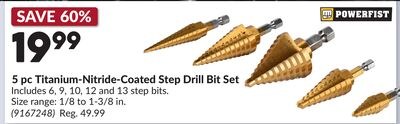 5 pc Titanium-Nitride-Coated Step Drill Bit Set