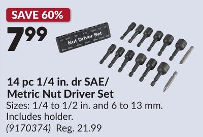 14 pc 1/4 in. dr SAE/ Metric Nut Driver Set