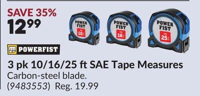 3 pk 10/16/25 ft SAE Tape Measures