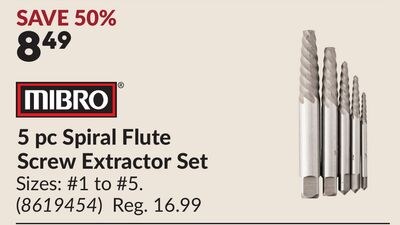 5 pc Spiral Flute Screw Extractor Set