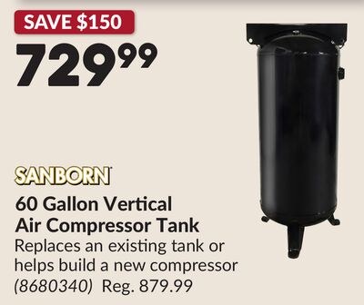60 Gallon Vertical Air Compressor Tank