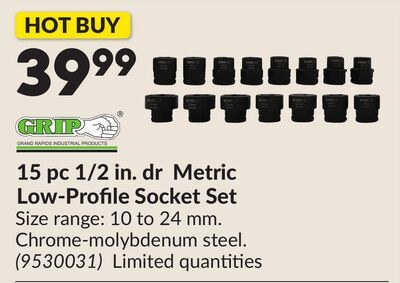 15 pc 1/2 in. dr Metric Low-Profile Socket Set