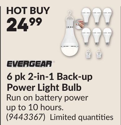 6 pk 2-in-1 Back-up Power Light Bulb