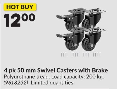 4 pk 50 mm Swivel Casters with Brake