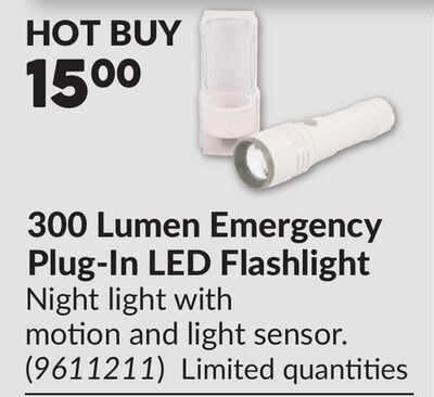 300 Lumen Emergency Plug-In LED Flashlight