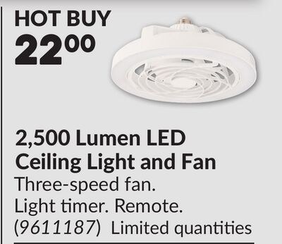 2,500 Lumen LED Ceiling Light and Fan