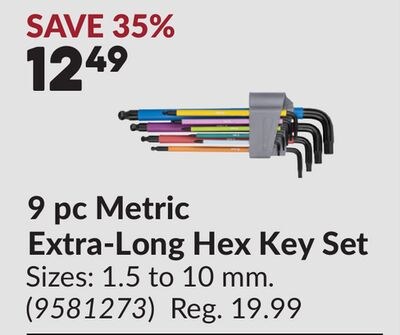 9 pc Metric Extra-Long Hex Key Set