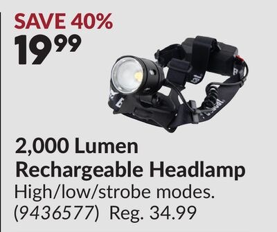 2,000 Lumen Rechargeable Headlamp