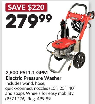 2,800 PSI 1.1 GPM Electric Pressure Washer
