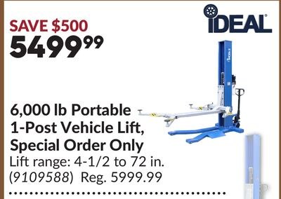6,000 lb Portable 1-Post Vehicle Lift, Special …
