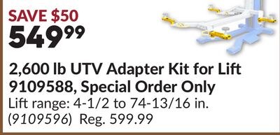 2,600 lb UTV Adapter Kit for Li 9109588, Specia…