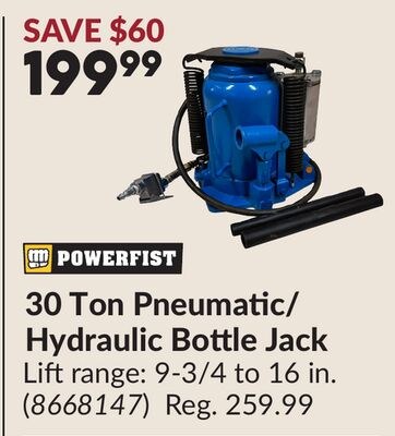 30 Ton Pneumatic/Hydraulic Bottle Jack