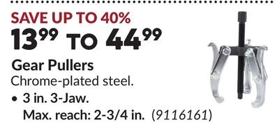 3 in. 3-Jaw. Max. reach: 2-3/4 in. Gear Pullers