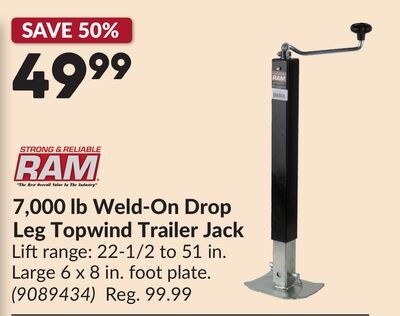 7,000 lb Weld-On Drop Leg Topwind Trailer Jack
