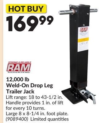 12,000 lb Weld-On Drop Leg Trailer Jack