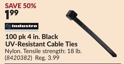 100 pk 4 in. Black UV-Resistant Cable Ties