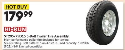 ST205/75D15 5-Bolt Trailer Tire Assembly