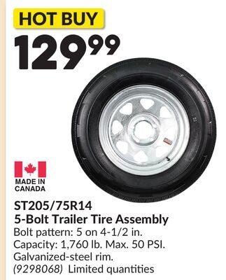ST205/75R14 5-Bolt Trailer Tire Assembly
