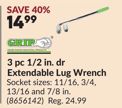 3 pc 1/2 in. dr Extendable Lug Wrench