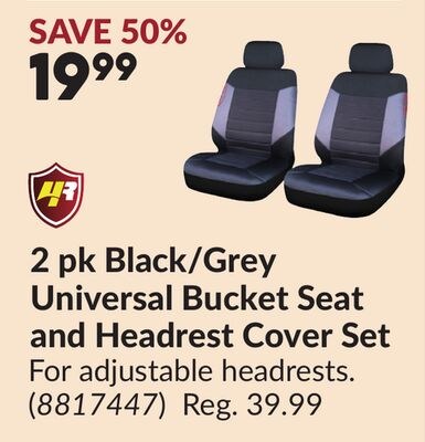 2 pk Black/Grey Universal Bucket Seat and Headr…