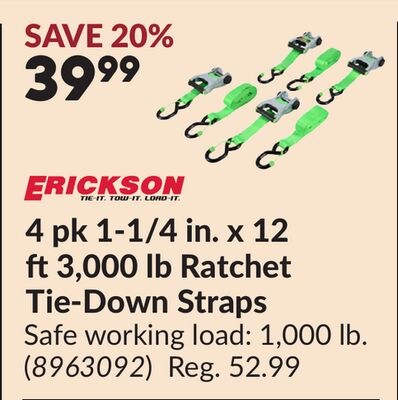4 pk 1-1/4 in. x 12 ft 3,000 lb Ratchet Tie-Dow…