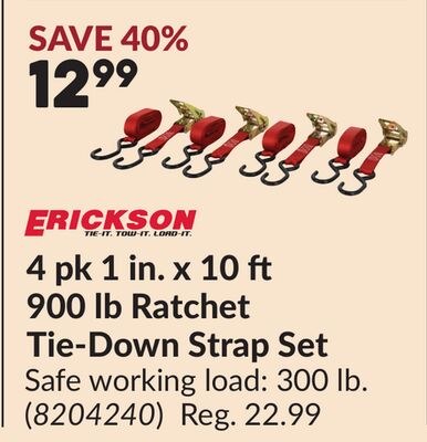 4 pk 1 in. x 10 ft 900 lb Ratchet Tie-Down Stra…